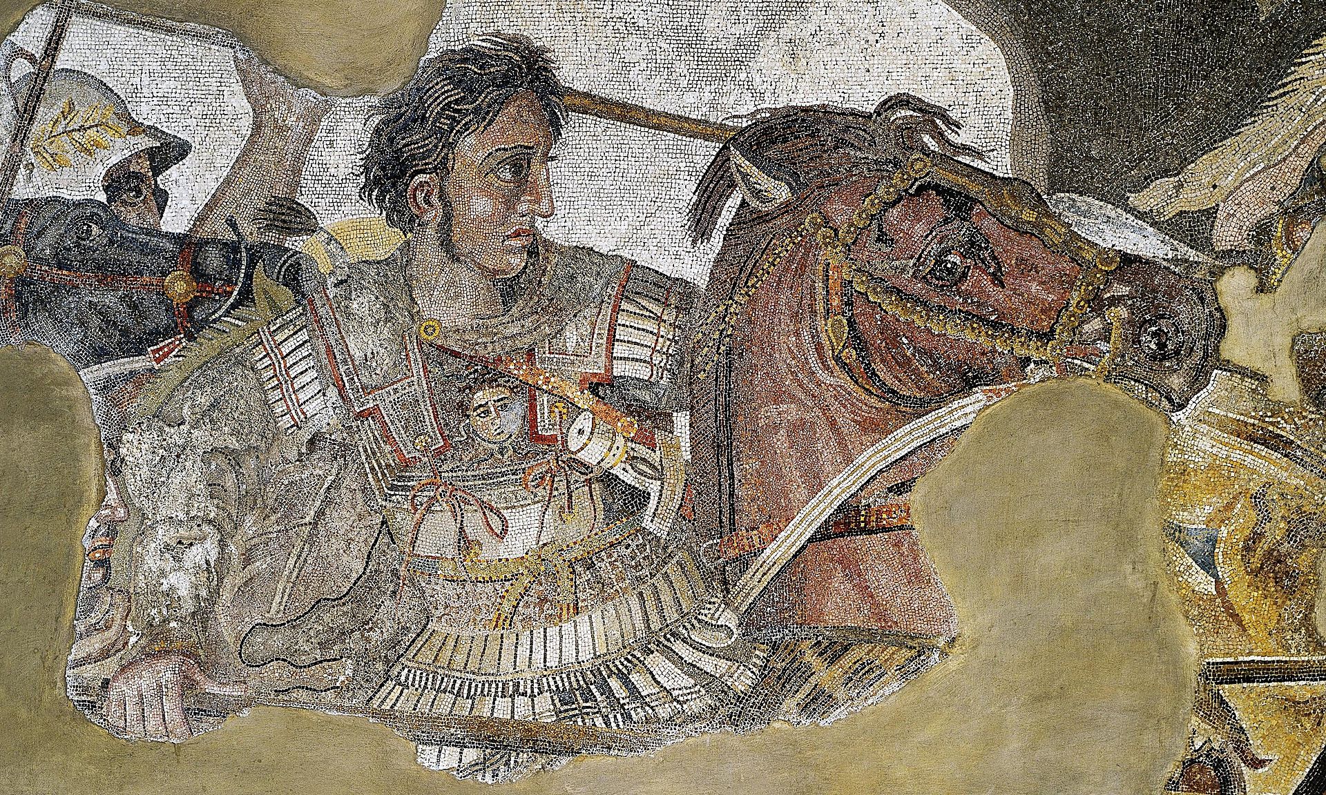 The detail of the Alexander Mosaic showing Alexander the Great