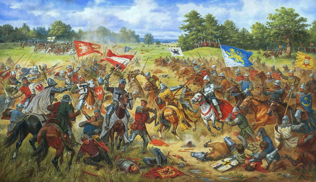 Banners of the Kingdom of Poland and Lwów Land during the battle.