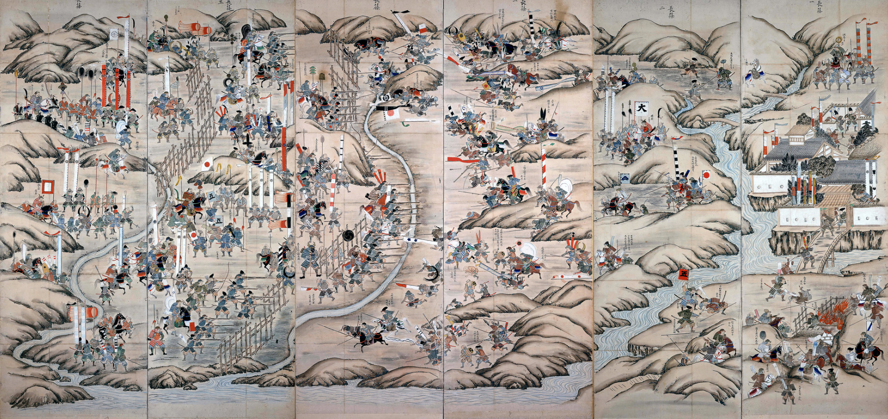 Battle of Nagashino pictured on a Byōbu screen