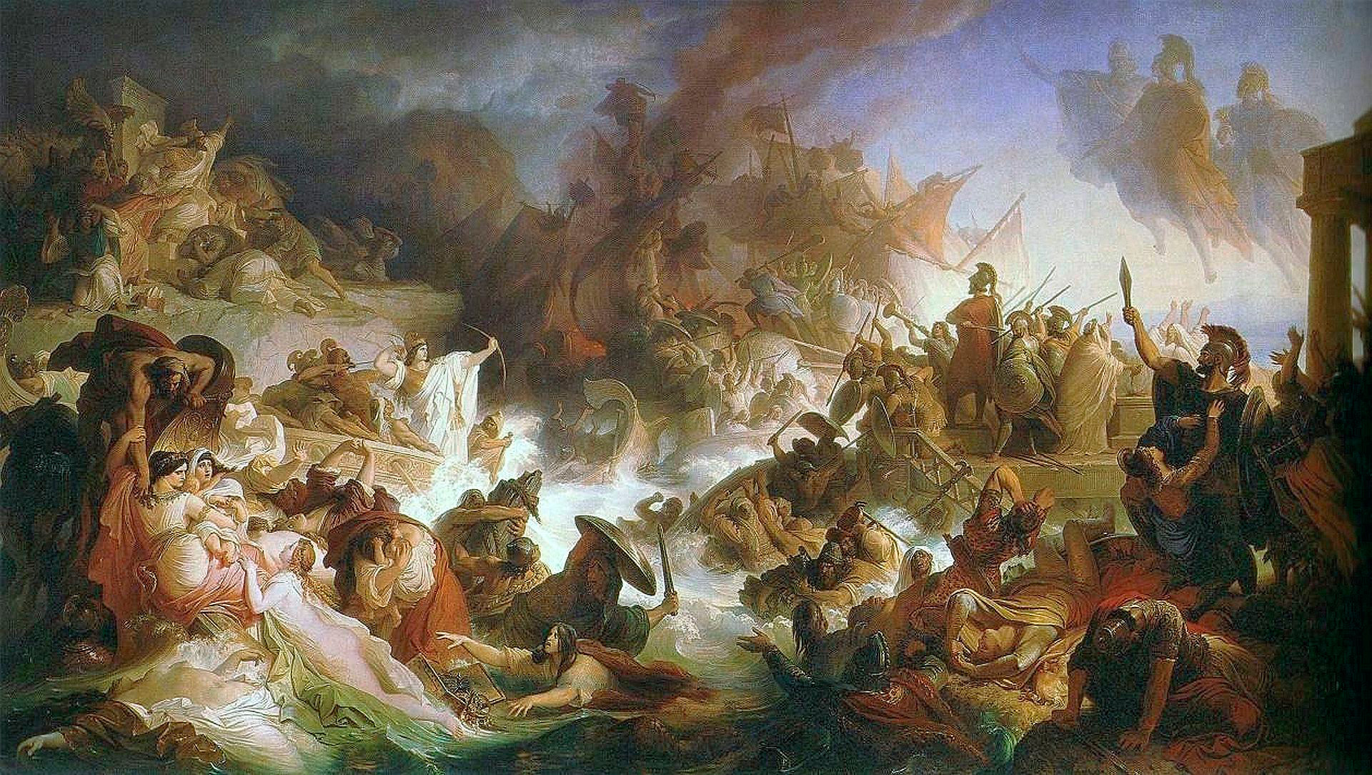 A romantic version painting of the battle by artist Wilhelm von Kaulbach
