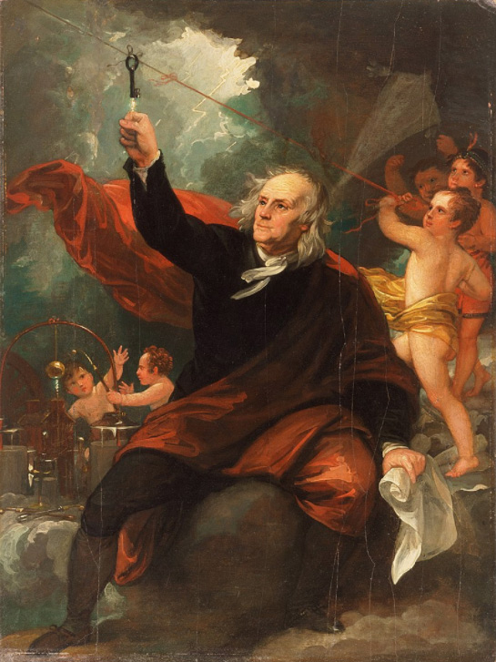 Benjamin Franklin Drawing Electricity from the Sky c. 1816 at the Philadelphia Museum of Art, by Benjamin West