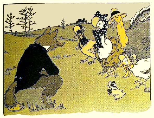An illustration from the story Chicken Little in the New Barnes Reader vol.1, New York, 1916 - Stories Preschool