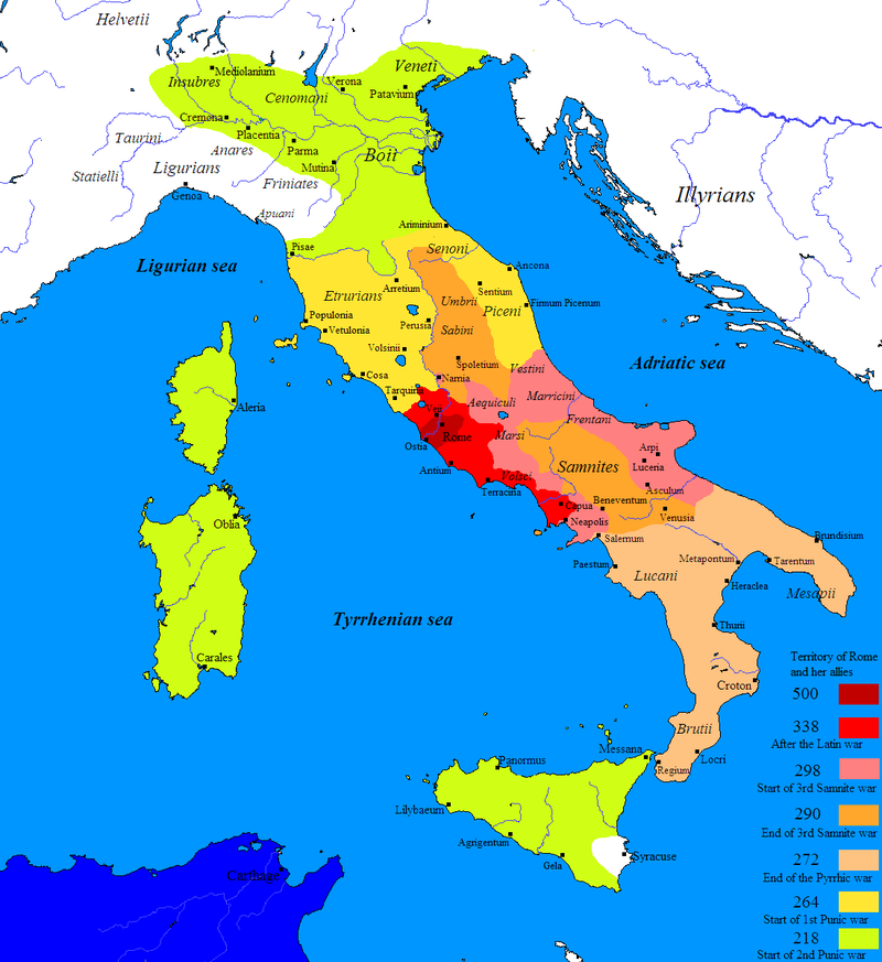 Map of the Roman take over of Italy