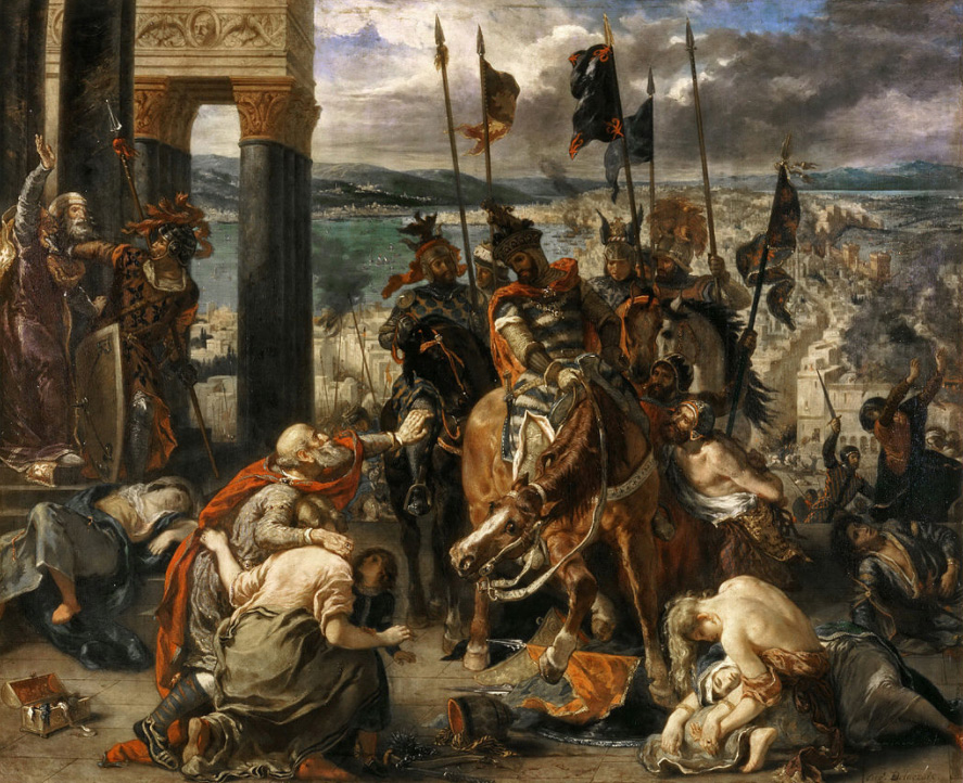 The Entry of the Crusaders into Constantinople (Eugène Delacroix, 1840). The most infamous action of the Fourth Crusade was the sack of the Orthodox Christian city of Constantinople