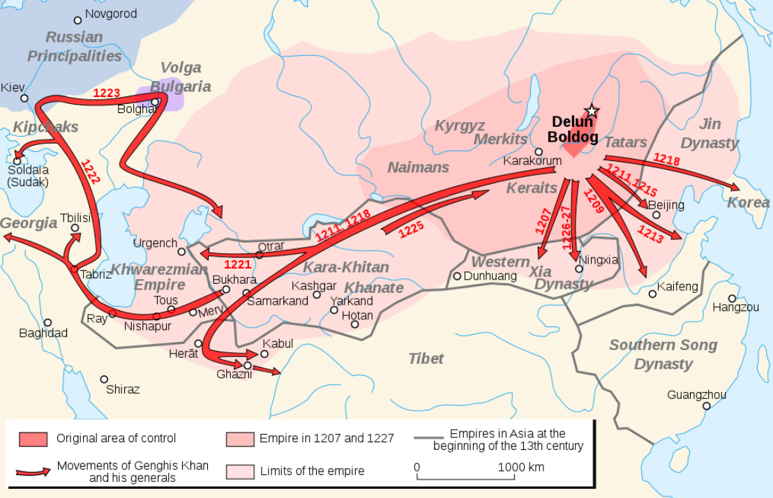 Significant conquests and movements of Genghis Khan and his generals