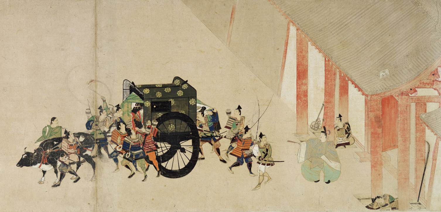 Emperor Nijō escaping from the imperial palace