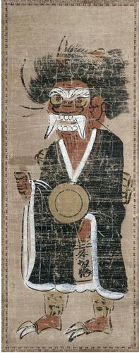 Oni in pilgrim's clothing. Tokugawa period. Hanging scroll, ink and color on paper. 59.2 cm x 22.1 cm