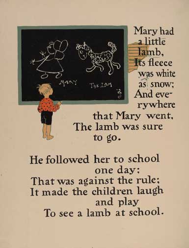 William Wallace Denslow's illustrations for Mary had a little lamb, from a 1901 edition of Mother Goose