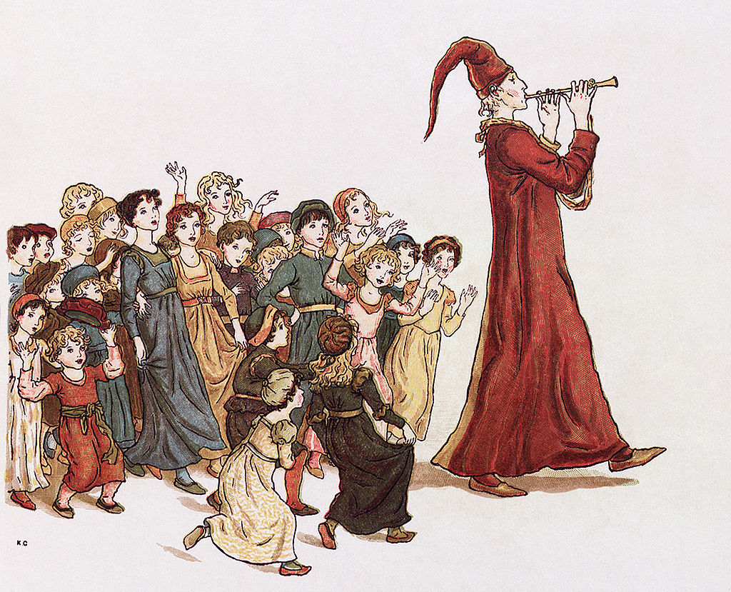 Kate Greenaway's illustration of the Pied Piper leading the children out of Hamelin