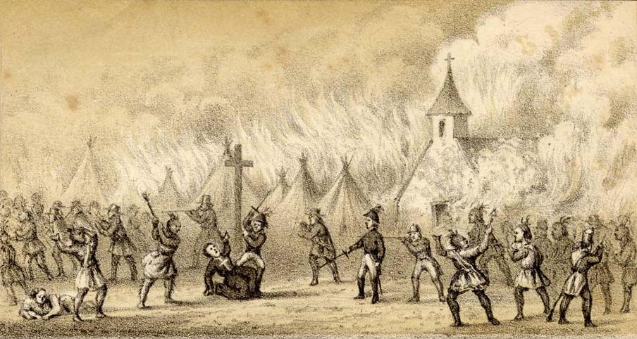 An 1850s depiction of the death of the French Jesuit priest Sébastien Rale during Father Rale's War