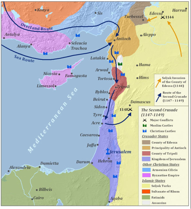 Map of the Second Crusade in the Levant