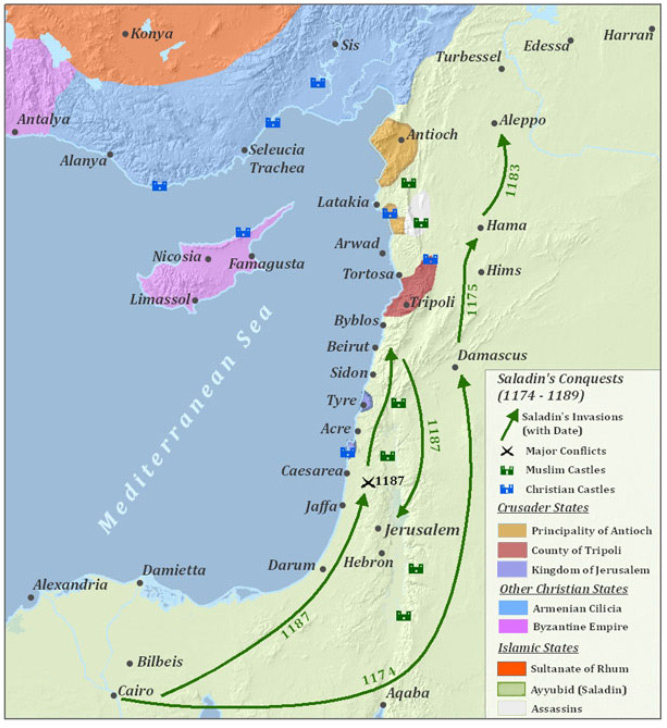 Map of Saladin's Conquest into the Levant