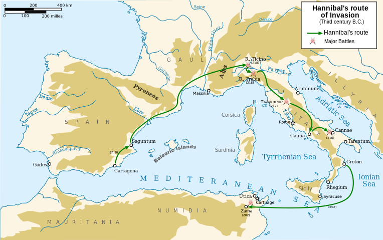 Route of Hannibal's invasion of Italy