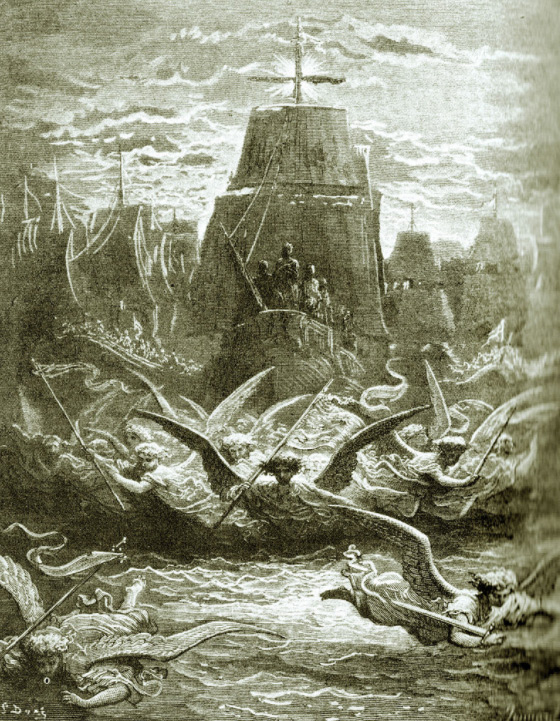 Engraving representing the departure from Aigues-Mortes of King Louis IX for the crusade (by Gustave Doré)