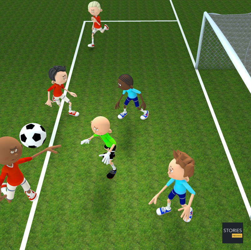 Soccer Goal is scored when the ball crosses hte goal line - Stories Preschool