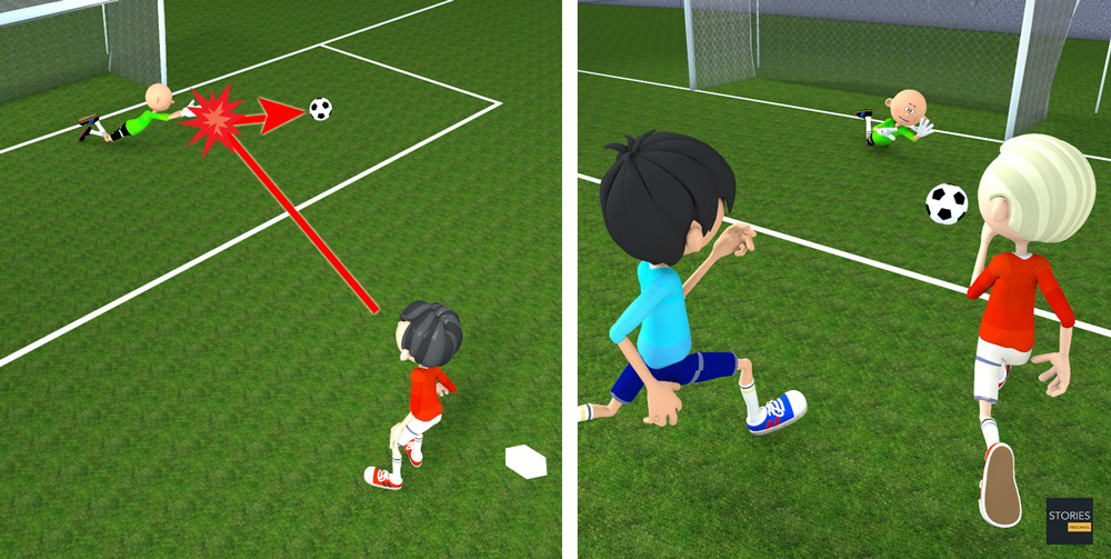 Soccer Ball rebounding back to the shooter during Penalty Kick - Stories Preschool