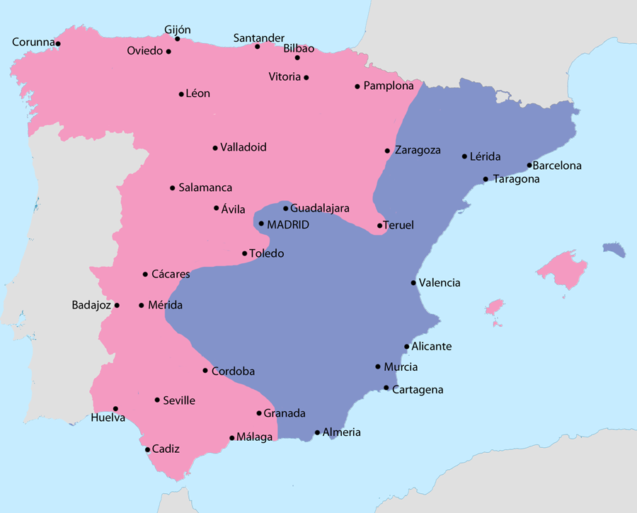 Map showing Spain in October 1937