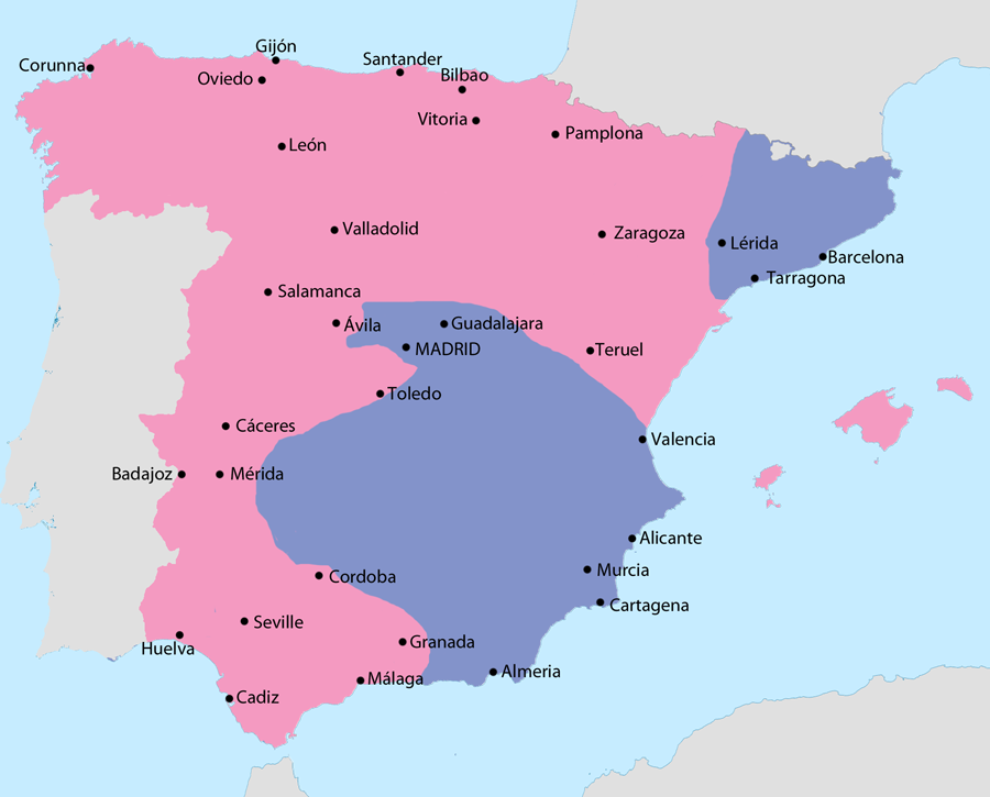 Map showing Spain in July 1938