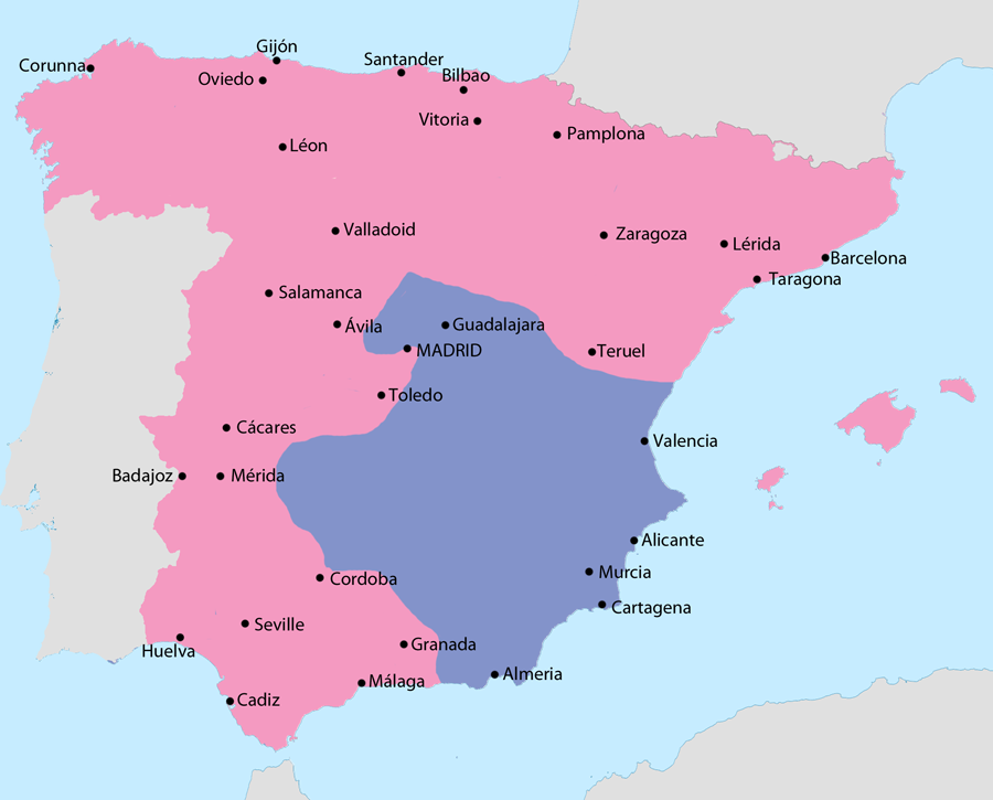 Map showing Spain in February 1939