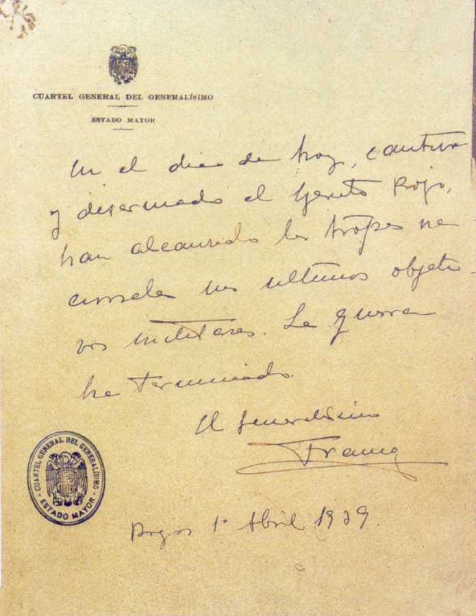 Franco declares the end of the war