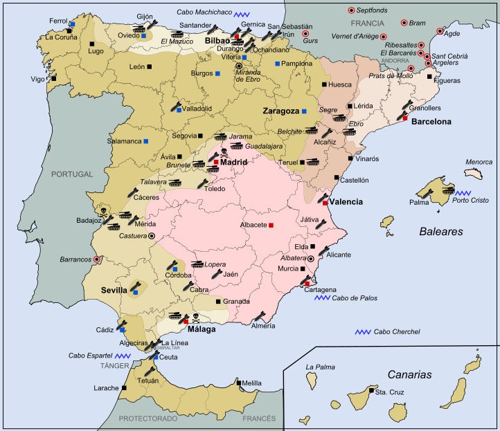 General map of the Spanish Civil War (1936–39)
