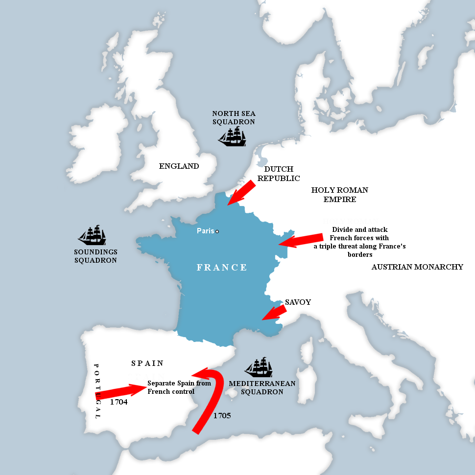 Defeating France required a coalition effort, and by attacking Louis XIV across multiple fronts the Allies forced the French to divide their substantial military resources