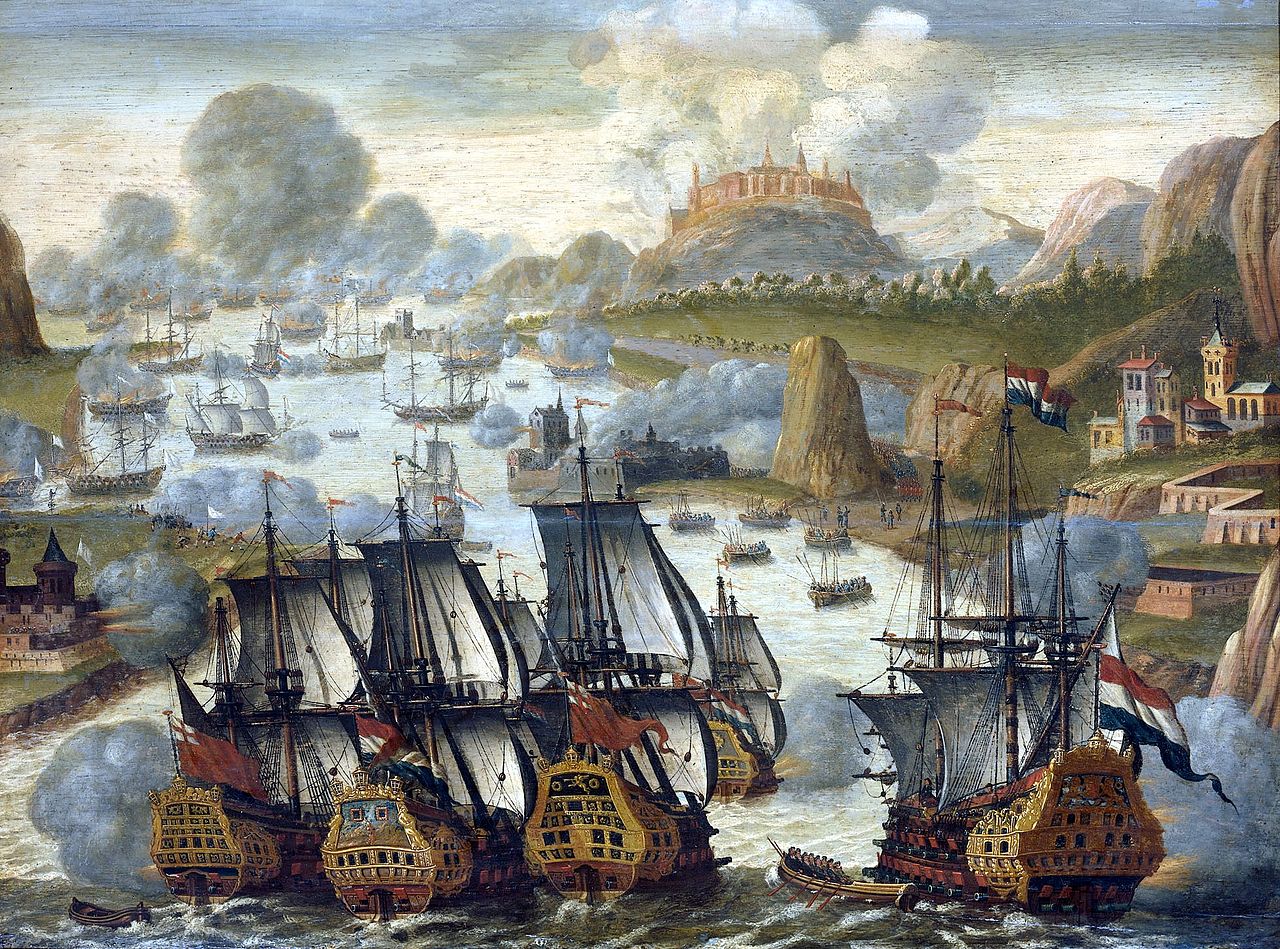 Battle of Vigo Bay. Anonymous. English and Dutch fleet sail towards the Spanish treasure ships and their French naval escorts in Vigo Bay