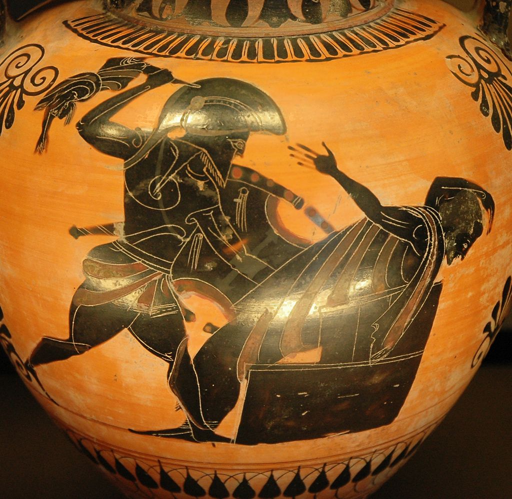 Neoptolemus, son of Achilles, kills King Priam (detail of Attic black-figure amphora, 520–510 BC)