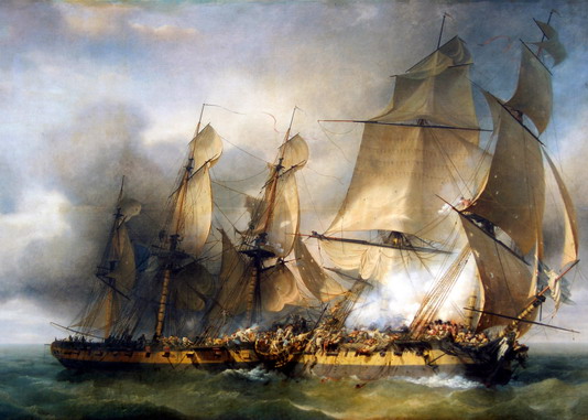In an isolated incident near Île d'Aix, the crew of the vastly outgunned corvette Bayonnaise boarded the British Ambuscade and won her, in some of the bloodiest hand-to-hand fighting of 1798