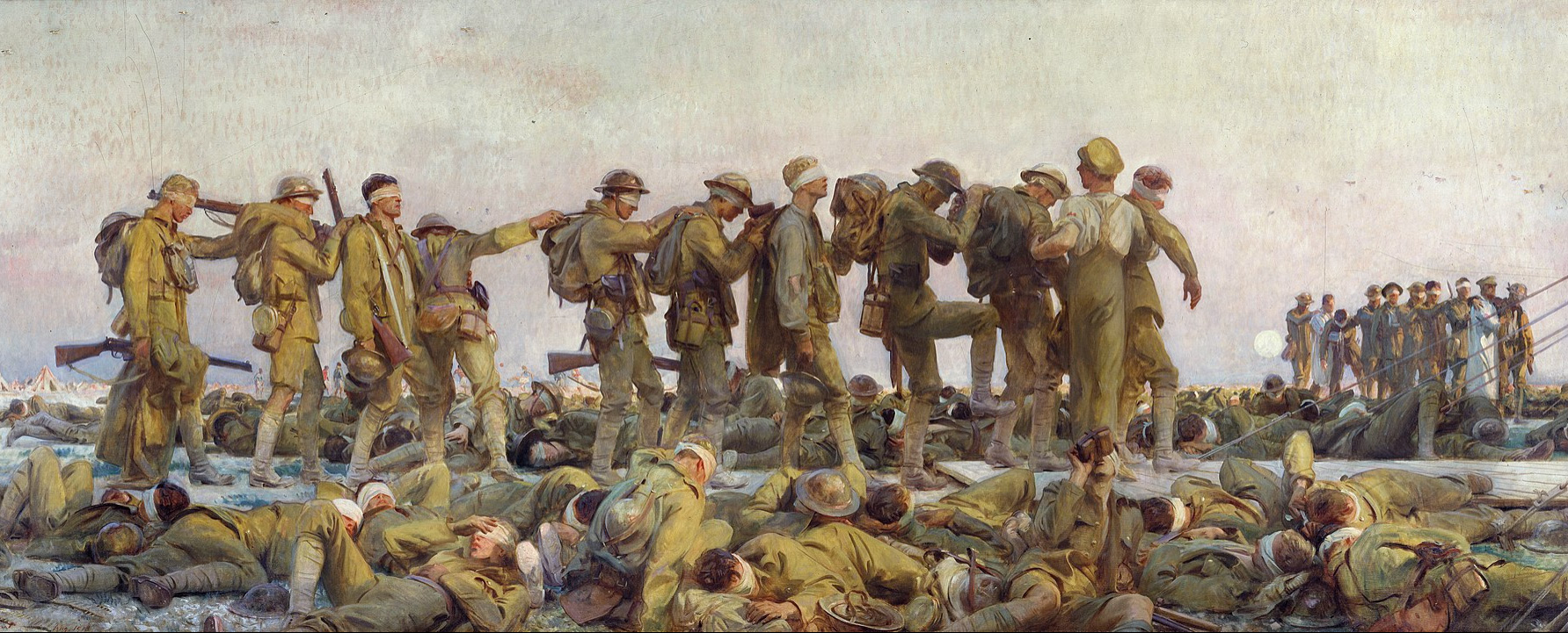 John Singer Sargent's Gassed presents a classical frieze of soldiers being led from the battlefield - alive, but changed forever by individual encounters with deadly hazard in war