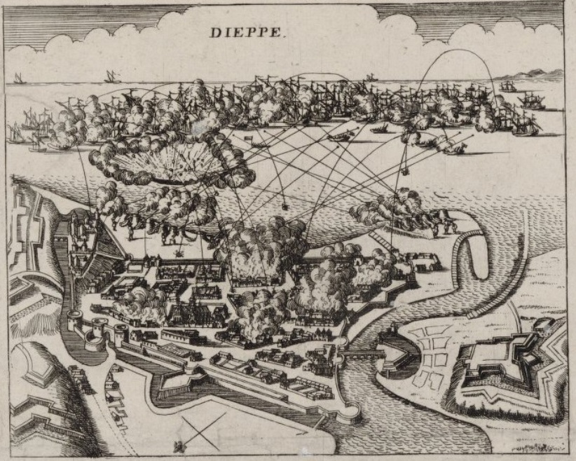 Bombing and destruction of the city of Dieppe in 1694 by the Anglo-Dutch fleet