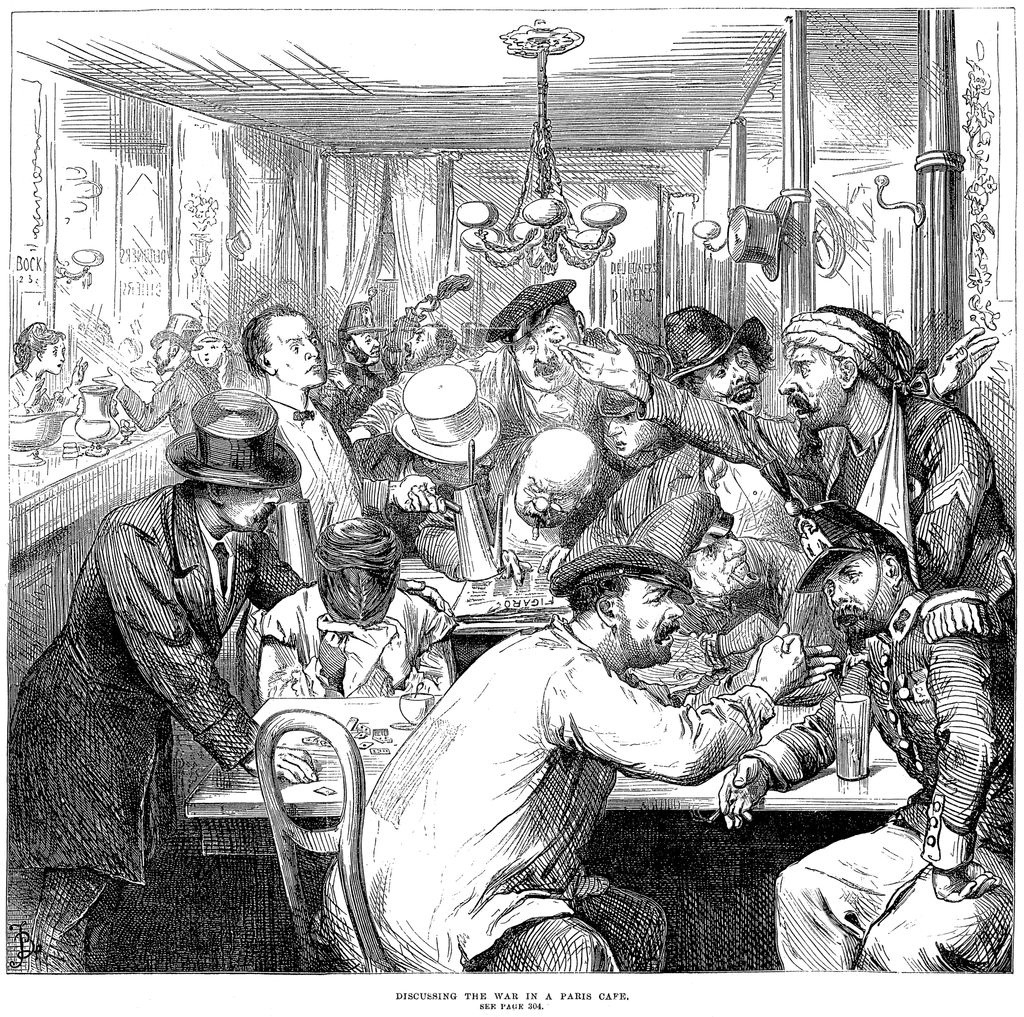 Discussing the War in a Paris Café —a scene published in the Illustrated London News of 17 September 1870