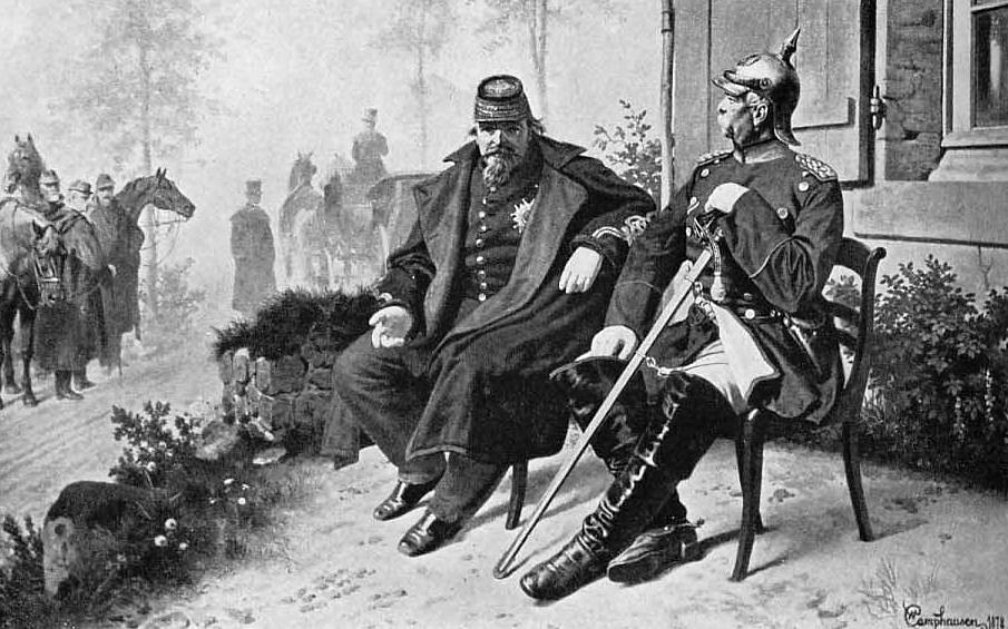 Napoleon III and Bismarck talk after Napoleon's capture at the Battle of Sedan by Wilhelm Camphausen
