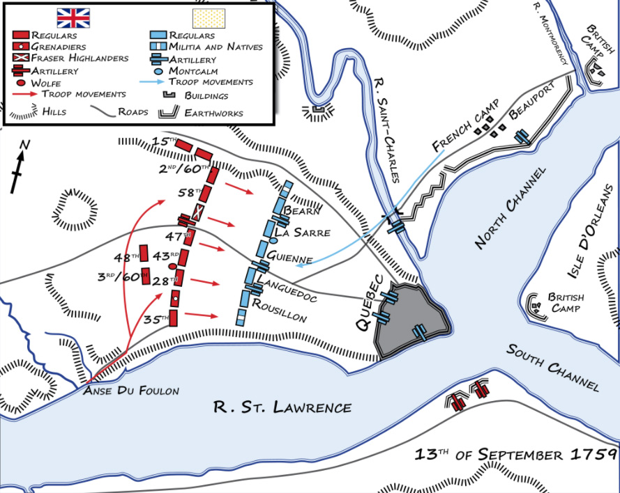 Schematic map of Battle of the Plains of Abraham on Sept. 13, 1759